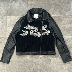 Anthropologie Black Knit Leather Jacket L